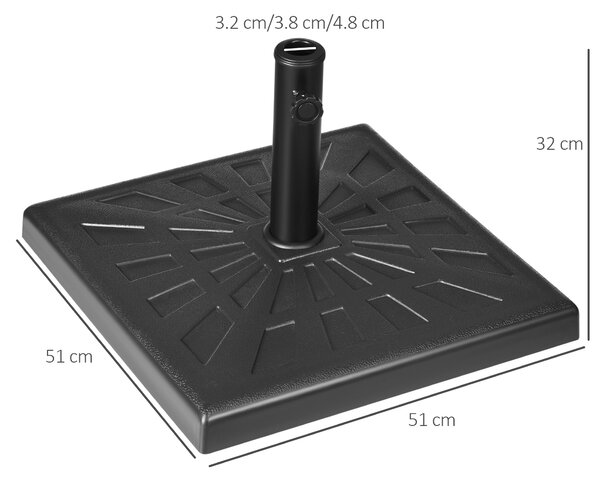 Outsunny Base per Ombrellone di 19kg e 51x51x32 cm in Resina e Acciaio per Pali Ø32mm, Ø38mm e Ø48mm, Nero|Aosom