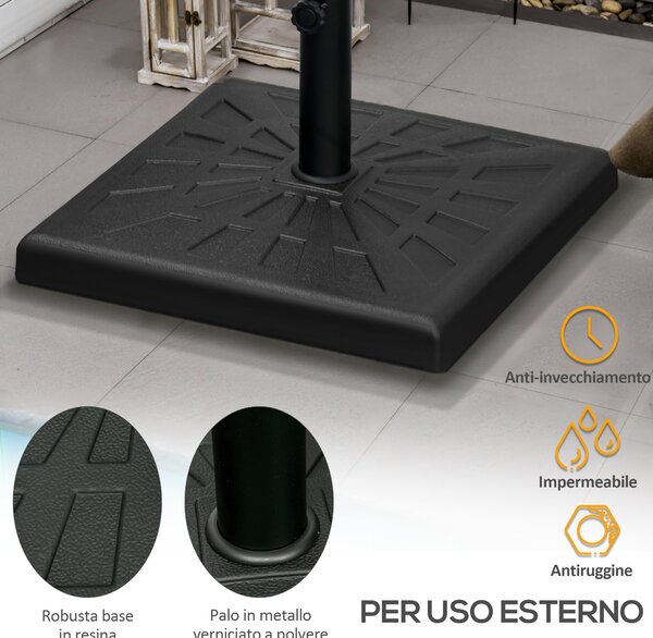 Outsunny Base per Ombrellone di 19kg e 51x51x32 cm in Resina e Acciaio per Pali Ø32mm, Ø38mm e Ø48mm, Nero|Aosom