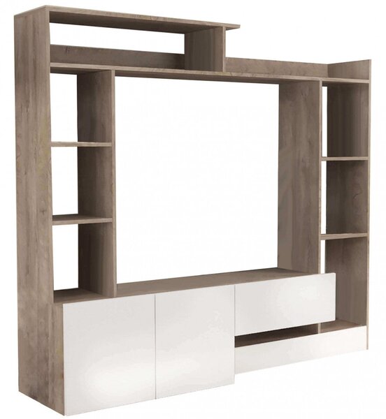 Parete Attrezzata Soggiorno Entry 180x28/40x165 h cm in Truciolare bilaminato Bianco