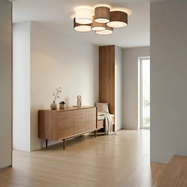 Plafoniera Lindby, Laurenz, dimmerabile, Grigio, Soggiorno, Tessuto / Tessile, Moderno