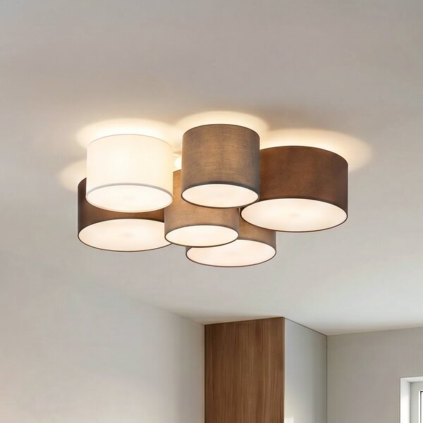 Plafoniera Lindby, Laurenz, dimmerabile, Grigio, Soggiorno, Tessuto / Tessile, Moderno