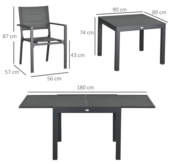 Outsunny Set da 7 pezzi con tavolo Allungabile in Alluminio e 6 sedie, Schienale alto e ampia seduta a rete, Grigio | Aosom Italy