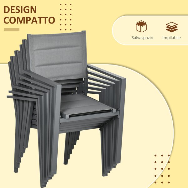 Outsunny Set da 7 pezzi con tavolo Allungabile in Alluminio e 6 sedie, Schienale alto e ampia seduta a rete, Grigio | Aosom Italy
