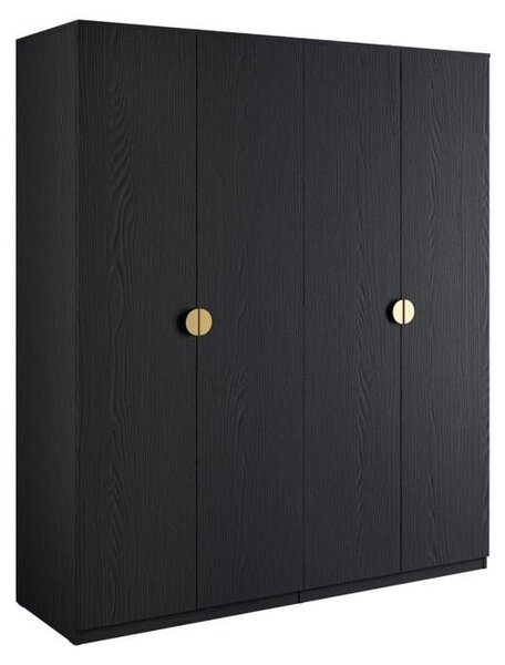 Armadio 4 porte nero strutturato e dorato – 2 appendiabiti + 4 scaffali – Collezione MONDO