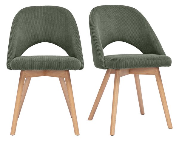 Sedie scandinave in tessuto velluto a coste verde cachi e legno chiaro (set di 2) COSETTE