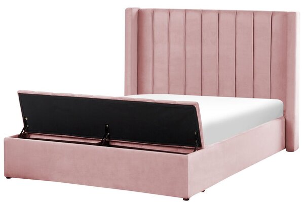 Letto velluto rosa rete a doghe e cassapanca 140 x 200 cm Beliani