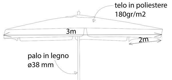 DOMINUS - ombrellone da giardino palo centrale in legno 2 x 3 m