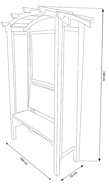 Pergola ad arco con panca da giardino in legno di pino impregnato in autoclavex190h