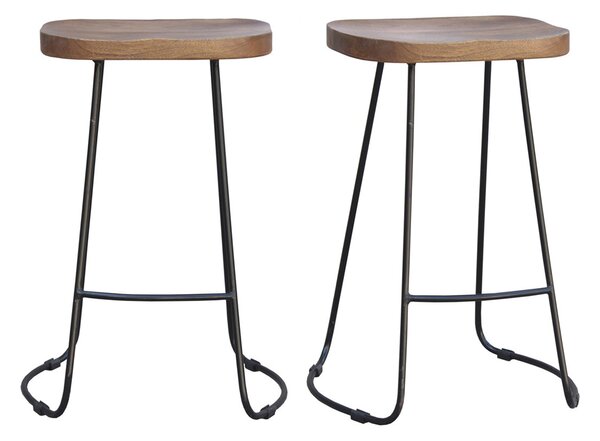 Set di 2 sgabelli da bar metallo nero e legno H65cm RUNKO