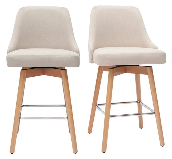 Sgabelli da bar scandinavi in tessuto beige e legno massello di faggio H65 cm (set di 2) HASTA