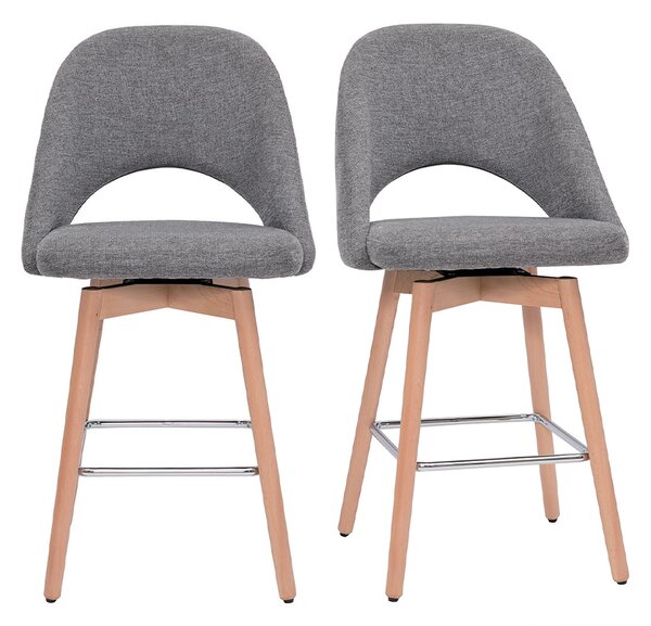 Sgabelli da bar scandinavi tessuto effetto velluto testurizzato grigio e massello di hevea 65 cm (set di 2) COSETTE