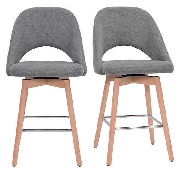 Sgabelli da bar scandinavi tessuto effetto velluto testurizzato grigio e massello di hevea 65 cm (set di 2) COSETTE