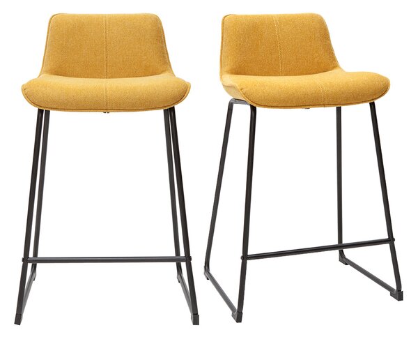 Sgabelli da bar in tessuto effetto velluto testurizzato giallo senape e metallo H65 cm (set di 2) BOOST