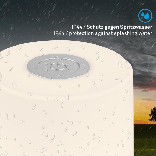 Briloner - Lampada da tavolo per esterni a LED, dimmerabile, ricaricabile, a sfioramento LED/2W/5V 2700K IP44 finitura cromata opaca