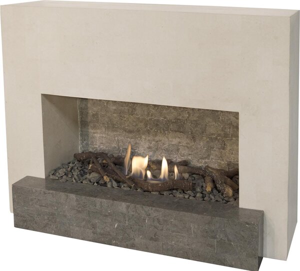 Caminetto a etanolo Xaralyn - Santos B - pietra naturale bianca - riscaldamento a 3 KW - fiamme reali - caminetto da incasso incluso - caminetto decorativo
