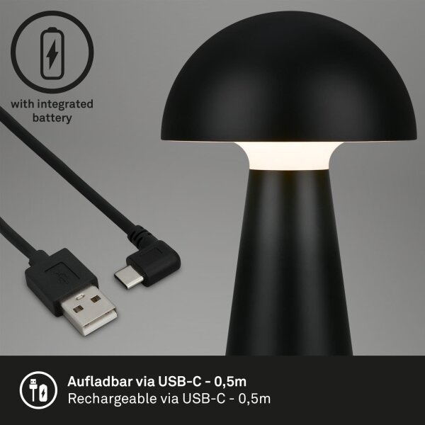 Briloner - Lampada da tavolo LED ricaricabile con dimmer a sfioramento per esterni LED/2,6W/5V 3000K IP44 nera