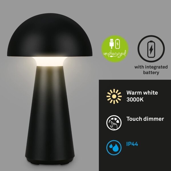 Briloner - Lampada da tavolo LED ricaricabile con dimmer a sfioramento per esterni LED/2,6W/5V 3000K IP44 nera