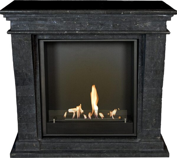 Caminetto a etanolo Xaralyn - Kreta-Mini BIU-SBP - pietra naturale nera levigata - riscaldamento a 3 kW - caminetto da incasso incluso - caminetto decorativo