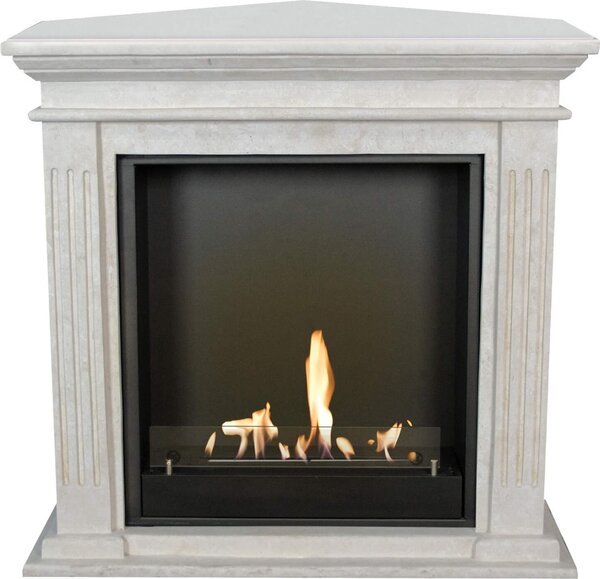 Caminetto a etanolo Xaralyn - Cadiz-Corner BIU - pietra naturale bianca - riscaldamento a 3 kW - caminetto da incasso incluso - caminetto decorativo - caminetto ad angolo