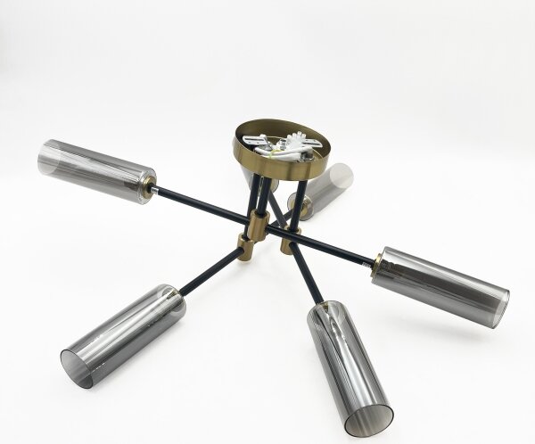 Lampadario da soffitto a montaggio superficiale TESSA 6xG9/5W/230V ottone/nero fumé