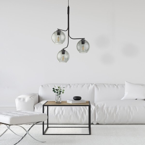 Lampadario LED sospeso su cavo CESAR 3xE27/15W/230V, nero/grigio fumé