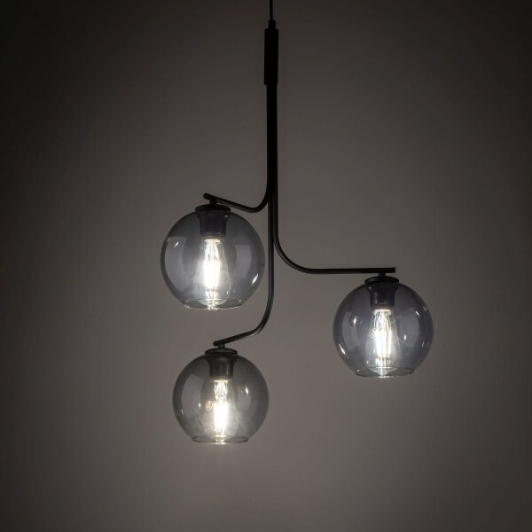 Lampadario LED sospeso su cavo CESAR 3xE27/15W/230V, nero/grigio fumé