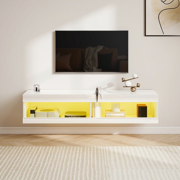 HOMCOM Mobile TV a Muro con Illuminazione LED RGB a 16 Colori, con Scomparti Aperti, per TV da 55-60 Pollici, 140 x 40 x 30 cm, Bianco Lucido | Aosom Italy