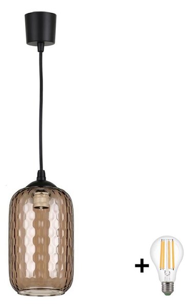 Brilagi - Lampadario LED sospeso con cavo R GLASS 1xE27/60W/230V diam. 14 cm nero/marrone fumé