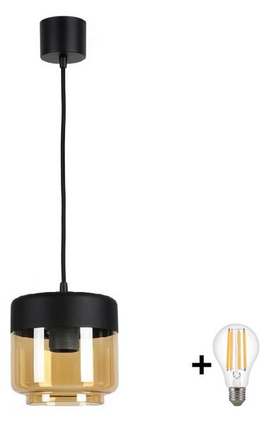Brilagi - Lampadario LED a sospensione con cavo R GLASS 1xE27/60W/230V diam. 14 cm nero/beige fumé
