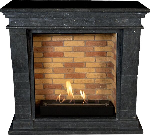 Caminetto a etanolo Xaralyn - Kreta-Mini BST-SBP - pietra naturale nera levigata - riscaldamento a 3 kW - caminetto da incasso incluso - caminetto decorativo