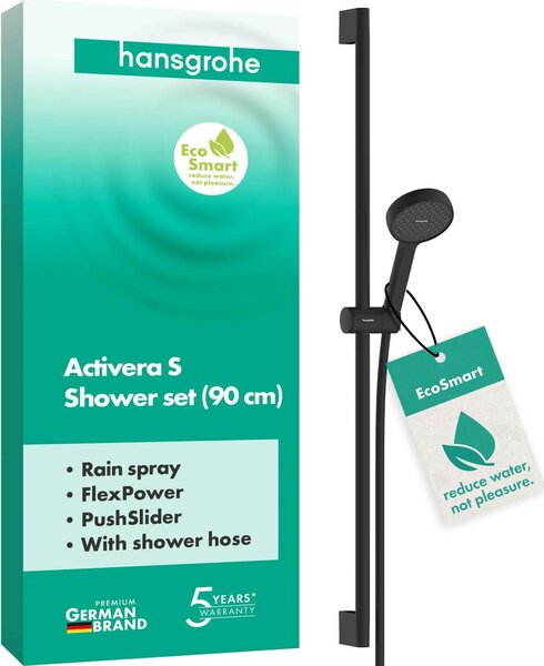 Set doccia hansgrohe Activera S 95 1jet EcoSmart con asta doccia 90 cm, nero opaco, 1 pz