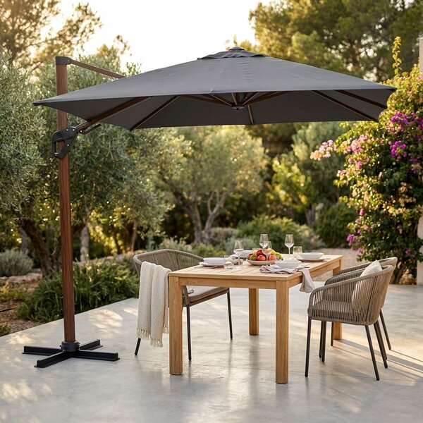 LIFT - ombrellone da giardino decentrato 3 x 3 con palo effetto legno