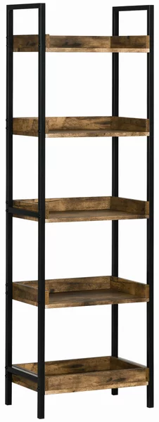 HOMCOM Scaffale Libreria a 5 Ripiani Stile Industriale in Legno e Struttura in Metallo, 48x30x155cm, Marrone Rustico | Aosom Italy
