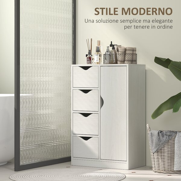 HOMCOM Mobile Bagno con 4 Cassetti, Armadietto a 2 Livelli e Maniglie Ritagliate, in Legno, 54x29x83 cm, Bianco | Aosom Italy