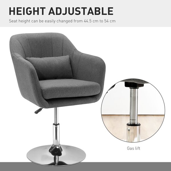 HOMCOM Poltroncina Girevole con Braccioli e Altezza Regolabile, 57x57x77.5-87cm, Grigio