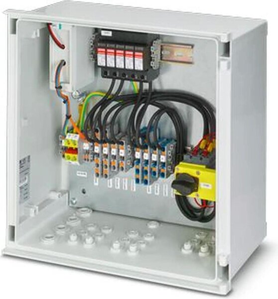 Scatola di connessione FV Phoenix Contact, 2 MPPT, 2IN/1OUT per MPPT, ÜSS tipo I/II, interruttore antincendio, chiusura, 1 pz