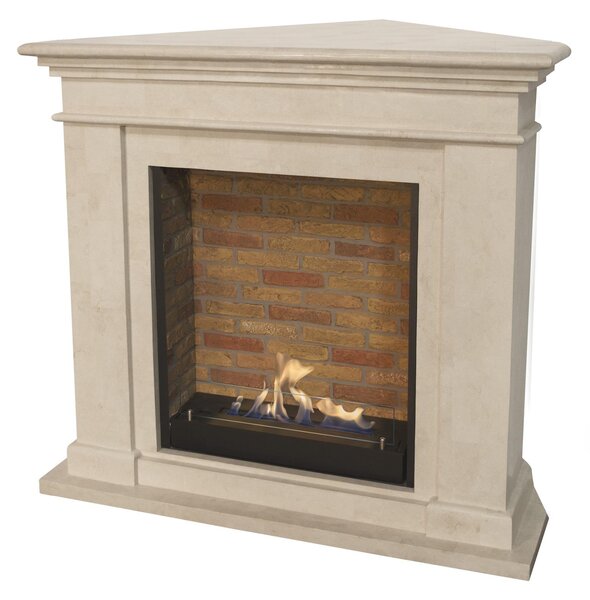 Caminetto a etanolo Xaralyn - Kos-Corner BST - pietra naturale bianca - riscaldamento a 3 kW - caminetto da incasso incluso - caminetto decorativo - caminetto ad angolo