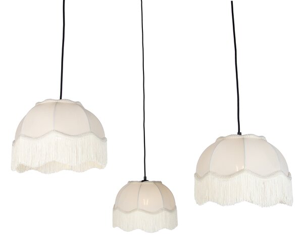 Lampada a sospensione nera con paralume beige e interno bianco 31,5 cm 3 luci - Cava