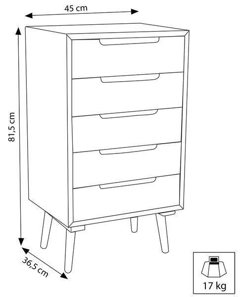ADELINE - cassettiera cinque cassetti alta 83 cm
