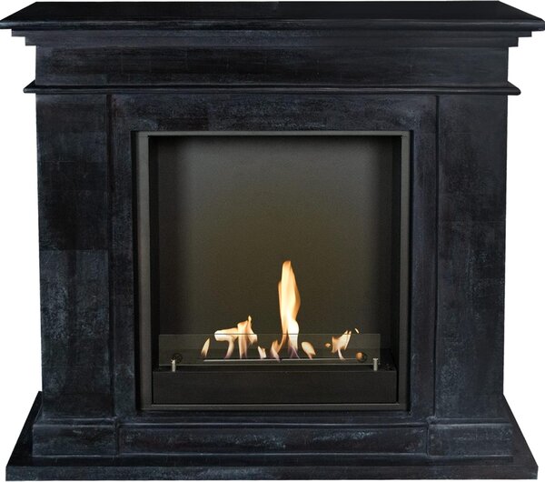 Caminetto a etanolo Xaralyn - Kos BIU-SBU - pietra naturale nera - riscaldamento a 3 kW - caminetto da incasso incluso - caminetto decorativo