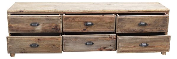 PEZ - porta tv con 6 cassetti in legno di pino riciclato