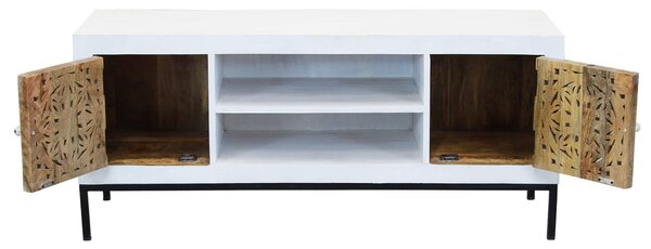 OHM - porta tv con decoro 2 ante 2 ripiani legno e ferro
