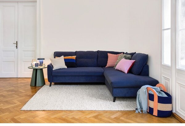 Divano letto angolare in velluto rosa L, angolo destro Stylish Stan - Miuform