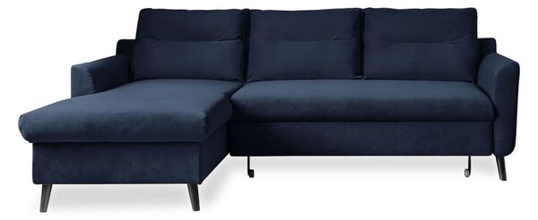 Divano letto angolare in velluto blu scuro, angolo sinistro Stylish Stan - Miuform