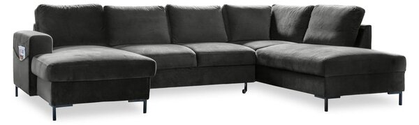 Divano letto a U in velluto grigio scuro, angolo destro Lofty Lilly - Miuform