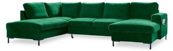 Divano letto a U in velluto verde, angolo sinistro Lofty Lilly - Miuform