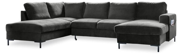 Divano letto a U in velluto grigio scuro, angolo sinistro Lofty Lilly - Miuform