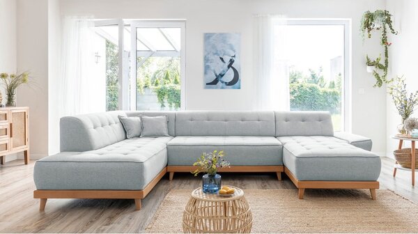 Divano letto a U grigio chiaro, angolo sinistro Dazzling Daisy - Miuform