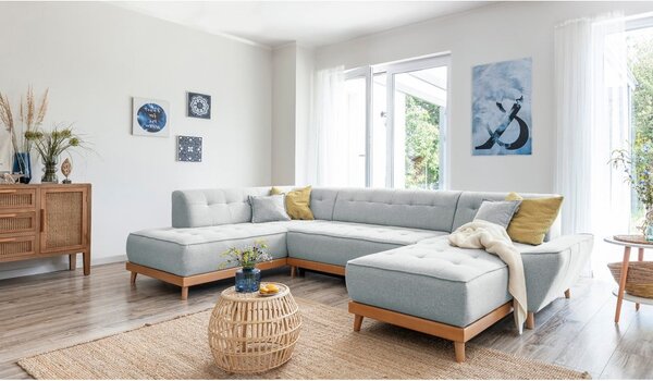 Divano letto a U grigio chiaro, angolo sinistro Dazzling Daisy - Miuform