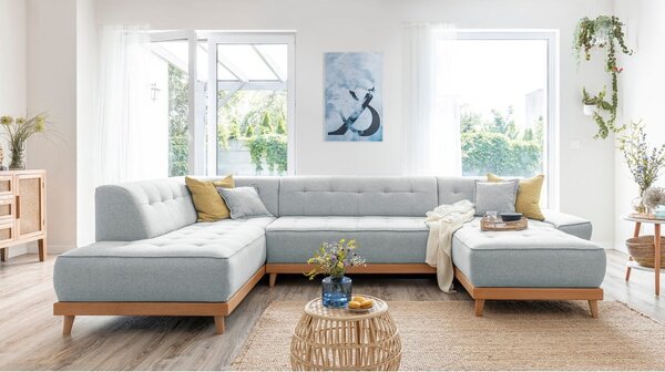 Divano letto a U grigio chiaro, angolo sinistro Dazzling Daisy - Miuform